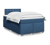 QUAHEAS Sommier à Lattes avec Matelas Bleu 120x190 cm Tissu Polyester, Cadre de lit avec tête de lit, Pieds Stables en Bois Massif, surmatelas Amovible pour Chambre Adulte ou Enfant