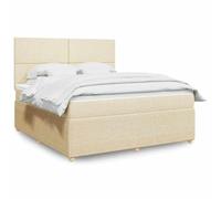 QUAHEAS Sommier à Lattes avec Matelas crème 180x200 cm, Cadre de lit en Tissu Polyester, tête de lit réglable, surmatelas Amovible, Support Optimal pour Chambre Adulte ou Enfant