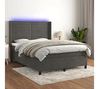 QUAHEAS Sommier à Lattes avec Matelas et LED Gris foncé 140x190 cm Cadre lit Velours tête de lit réglable Chambre Adulte Enfant Confort Durable