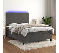 QUAHEAS Sommier à Lattes avec Matelas et LED Gris foncé 140x190 cm Velours 100% Polyester Cadre Bois Massif tête réglable Chambre Adulte Enfant Confort Durable