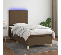 QUAHEAS Sommier à Lattes avec Matelas et LED Marron foncé 90x190 cm Structure Bois Massif tête réglable pour Chambre Adulte Enfant avec Rangement tiroir Coffre