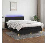 QUAHEAS Sommier à Lattes avec Matelas et LED Noir 140x190 cm Tissu Polyester Cadre Bois Massif tête de lit réglable Chambre Adulte Enfant Confort Durable