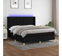 QUAHEAS Sommier à Lattes avec Matelas et LED Noir 180x200 cm en Tissu Respirant, Cadre de lit Robuste en Bois Massif, tête de lit réglable, Support Confortable pour Chambre Adulte ou Enfant