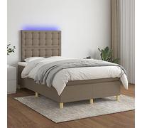 QUAHEAS Sommier à Lattes avec Matelas et LED Taupe 120x200cm Tissu Respirant Cadre Bois Massif tête de lit réglable Chambre Adulte Enfant Confort Durable
