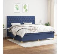 QUAHEAS Sommier à Lattes avec Matelas et tête de lit réglable Bleu 200x200 cm Tissu Respirant Cadre lit Adulte Enfant Chambre Confort Durable