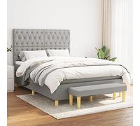 QUAHEAS Sommier à Lattes avec Matelas Gris Clair 140x190cm Cadre lit Tissu 100% Polyester tête de lit réglable Banc Multifonctionnel Chambre Adulte Enfant Confort Durable