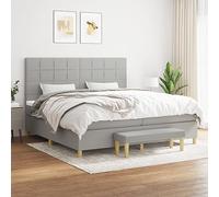 QUAHEAS Sommier à Lattes avec Matelas Gris Clair 200x200 cm Tissu 2 Matelas Ressorts ensachés surmatelas Banc lit Adulte Chambre Confort Durable Structure Plateforme