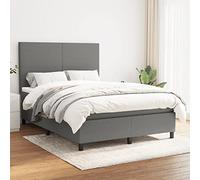 QUAHEAS Sommier à Lattes avec Matelas Gris foncé 140x190 cm Tissu Polyester Cadre lit en Bois Massif tête réglable pour Chambre Adulte Enfant Confort Ferme Support Durable