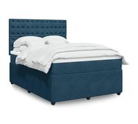 QUAHEAS Sommier à Lattes avec Matelas Velours Bleu foncé 140x190 cm Cadre de lit Plateforme avec tête réglable Pieds en Bois Massif pour Chambre Adulte Enfant Confort Soutien Optimal