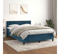QUAHEAS Sommier à Lattes avec Matelas Velours Bleu foncé 140x190 cm Cadre lit Plateforme tête réglable Confort Support Durable pour Chambre Adulte Enfant ado