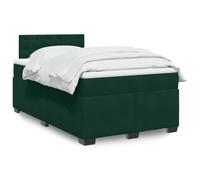 QUAHEAS Sommier à Lattes avec Matelas Vert foncé 120x190 cm Cadre de lit en Velours avec tête de lit, Structure en Bois Massif, lumière LED intégrée