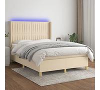 QUAHEAS Sommier à Lattes crème avec Matelas à Ressorts ensachés et Bande LED 140x190 cm Tissu Polyester Cadre lit Adulte Enfant Chambre avec tête réglable Confort Durable