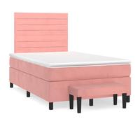 QUAHEAS Sommier à Lattes de lit 120x190 cm Velours Rose avec Matelas Ressorts ensachés tête de lit réglable Banc de Bout de lit pour Chambre Adulte Enfant Studio