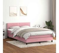 QUAHEAS Sommier à Lattes de lit avec Matelas 140x220 cm Velours Rose Cadre Plateforme tête réglable LED Ambiance Chambre Adulte Enfant ado