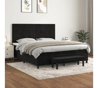 QUAHEAS Sommier à Lattes de lit avec Matelas 160x200 cm en Velours Noir, Cadre Plateforme avec tête de lit réglable, Banc de Bout de lit, Support Ferme pour Chambre Adulte et Enfant