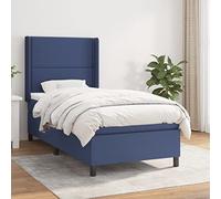 QUAHEAS Sommier à Lattes de lit avec Matelas 90x190 cm en Tissu Bleu Support Chambre Adulte Enfant ado avec tête réglable et Coffre de Rangement Structure Bois Massif