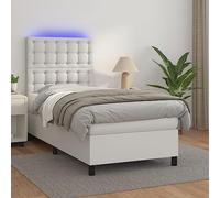 QUAHEAS Sommier à Lattes de lit avec Matelas et LED Blanc 90x200 cm Structure Plateforme avec tête réglable pour Chambre Adulte ou Enfant avec Coffre de Rangement