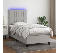 QUAHEAS Sommier à Lattes de lit avec Matelas et LED Gris Clair 90x200cm Structure Plateforme Support Chambre Adulte Enfant ado garçon Fille Studio Mezzanine avec tête et Pied réglables