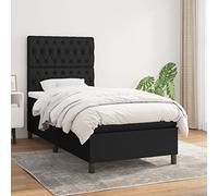 QUAHEAS Sommier à Lattes de lit avec Matelas et surmatelas 90x190 cm en Tissu Noir pour Chambre Adulte ou Enfant, Structure en Bois Massif, Design épuré, idéal pour dortoir, Studio ou Chambre d'ado