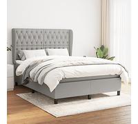 QUAHEAS Sommier à Lattes de lit avec Matelas Gris Clair 140x190cm Tissu Polyester Bois Massif tête de lit réglable Chambre Adulte Enfant Confort Soutien Dos