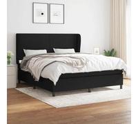 QUAHEAS Sommier à Lattes de lit avec Matelas Noir 180x200 cm Tissu, Cadre de lit Durable, Support Chambre Adulte et Enfant, Structure Robuste, tête réglable, kit Complet pour Chambre
