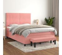 QUAHEAS Sommier à Lattes de lit avec Matelas Rose 140x190 cm Velours, Cadre Robuste, Support Chambre Adulte Enfant ado, Structure Plateforme avec tête et Pied Ajustables, Ensemble Confortable