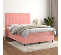 QUAHEAS Sommier à Lattes de lit avec Matelas Rose 140x190 cm Velours, Structure en Bois Massif, Support Chambre Adulte ou Enfant, Ensemble Confort et Design élégant pour Studio ou dortoir