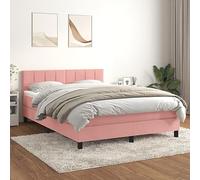 QUAHEAS Sommier à Lattes de lit avec Matelas Rose 140x200 cm Velours Support Chambre Adulte Enfant ado avec tête réglable Structure Plateforme Coffre Rangement pour Studio