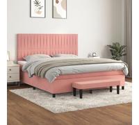 QUAHEAS Sommier à Lattes de lit avec Matelas Rose 180x200 cm en Velours, Cadre Plateforme avec tête réglable, Banc de Bout de lit et surmatelas Doux pour Chambre Adulte ou Enfant