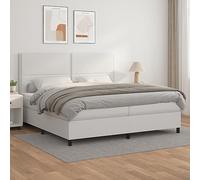QUAHEAS Sommier à Lattes de lit Cadre Blanc 200x200cm avec Matelas Ressorts ensachés tête réglable Similicuir pour Chambre Adulte Enfant Confort Soutien Dossier