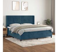QUAHEAS Sommier à Lattes de lit en Velours Bleu foncé 200x200cm avec tête réglable, Matelas à Ressorts ensachés, Support Moyen-Dur, idéal Chambre Adulte ou Enfant, Ensemble Cosy et Pratique