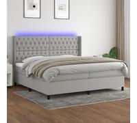 QUAHEAS Sommier à Lattes de lit Matelas LED Gris Clair 200x200 cm Tissu Cadre Plateforme Adulte Chambre avec tête de lit réglable et Bandes LED pour Confort Durable