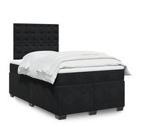 QUAHEAS Sommier à Lattes de lit Noir 120x200 cm Velours avec Matelas, Cadre Plateforme et tête de lit réglable pour Chambre Adulte Enfant, Support Confortable avec Rangement et Pieds Solides