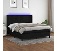 QUAHEAS Sommier à Lattes tapissier 160x200 cm Noir avec Matelas Ressorts ensachés Tissu et LED Bande Lumineuse tête de lit réglable Chambre Adulte Enfant Confort Durable
