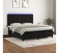 QUAHEAS Sommier à Lattes tapissier avec Matelas 160x200 cm en Velours Noir, tête de lit réglable, Bande LED intégrée, Cadre de lit Plateforme Robuste pour Chambre Adulte et Enfant