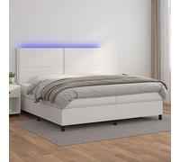 QUAHEAS Sommier à Lattes tapissier avec Matelas 200x200 cm Blanc, tête de lit réglable, Bande LED intégrée, Structure en Similicuir Durable pour Chambre Adulte ou ado