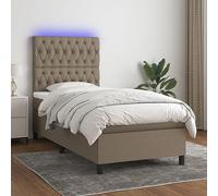 QUAHEAS Sommier à Lattes tapissier avec Matelas et LED Taupe 90x200 cm Tissu Durable tête de lit réglable Cadre lit Chambre Adulte Enfant Confort Sommeil