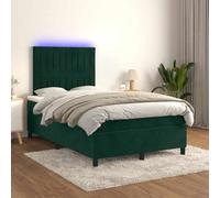 QUAHEAS Sommier à Lattes tapissier avec Matelas et LED Vert foncé 120x200 cm Velours Doux tête de lit réglable Cadre Bois Massif pour Chambre Adulte Enfant Confort Durable