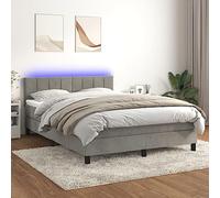 QUAHEAS Sommier à Lattes tapissier avec Matelas LED Gris Clair 140x200 cm Velours 2 Bandes LED USB 5 V tête de lit réglable Chambre Adulte Enfant