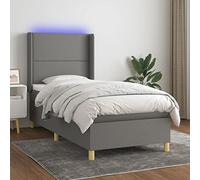 QUAHEAS Sommier à Lattes tapissier avec Matelas LED Gris foncé 100x200 cm Tissu 1 Place tête de lit réglable Cadre lit Structure Bois Massif pour Chambre Adulte Enfant Confort Durable