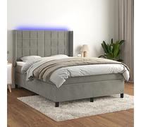 QUAHEAS Sommier à Lattes tapissier avec Matelas Ressorts ensachés LED Gris Clair 140x200 cm tête de lit réglable Velours pour Chambre Adulte Enfant Confort Durable