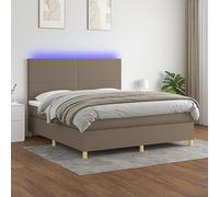 QUAHEAS Sommier à Lattes tapissier avec Matelas Ressorts ensachés, tête de lit réglable, Bande LED intégrée, Tissu Taupe 160x200 cm pour Chambre Adulte, Cadre lit Durable et Confortable