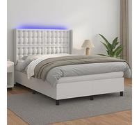 QUAHEAS Sommier à Lattes tapissier Blanc 140x200 cm avec Matelas Ressorts ensachés, tête de lit réglable, Bande LED intégrée et protège-Matelas Doux pour Chambre Adulte ou Enfant