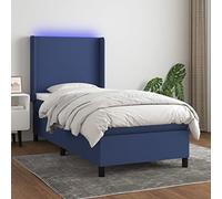 QUAHEAS Sommier à Lattes tapissier Bleu 80x200cm avec Matelas Ressorts ensachés, surmatelas Mousse, tête de lit réglable et Bande LED pour Chambre Adulte ou Enfant