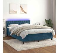 QUAHEAS Sommier à Lattes tapissier Bleu foncé 140x190 cm avec Matelas Ressorts ensachés, tête de lit réglable, Bande LED intégrée pour Chambre Adulte Enfant, Structure Velours Doux Confortable