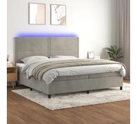 QUAHEAS Sommier à Lattes tapissier Gris Clair 200x200 cm avec Matelas Ressorts ensachés, tête de lit réglable, Bande LED intégrée et surmatelas Doux pour Chambre Adulte ou Enfant