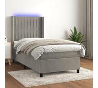 QUAHEAS Sommier à Lattes tapissier Gris Clair 90x190cm avec Matelas Ressorts ensachés tête de lit Velours réglable LED Bande USB pour Chambre Adulte Enfant