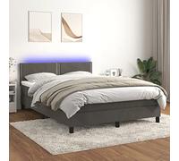 QUAHEAS Sommier à Lattes tapissier Gris foncé 140x190 cm avec Matelas Ressorts ensachés et LED, tête de lit réglable Velours, Cadre lit Adulte Enfant avec Protection Matelas Douce