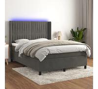 QUAHEAS Sommier à Lattes tapissier Gris foncé 140x190 cm avec Matelas Ressorts ensachés, tête de lit réglable, LED intégrée, Velours Doux, Cadre Bois Massif pour Chambre Adulte Enfant