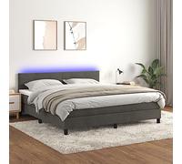 QUAHEAS Sommier à Lattes tapissier Gris foncé 180x200 cm avec Matelas Ressorts ensachés, Bande LED intégrée, tête de lit réglable pour Chambre Adulte, Structure Velours Confortable et Durable